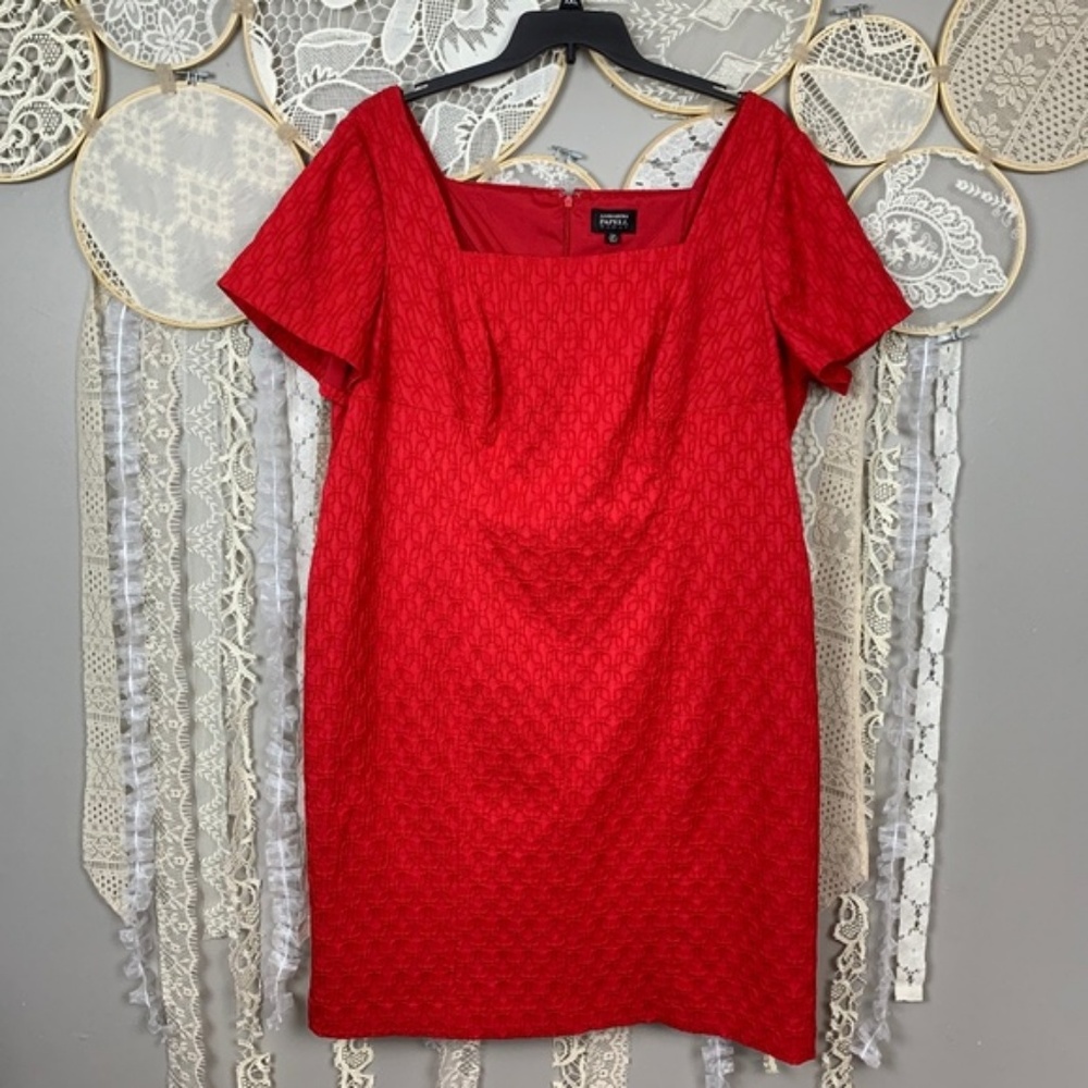 Adrianna Papell Plus Red Square Neck Sheath Dress